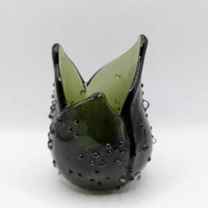 Vintage Partylite Green Art Glass - Tea Light Candle Holder looks like Alien Egg